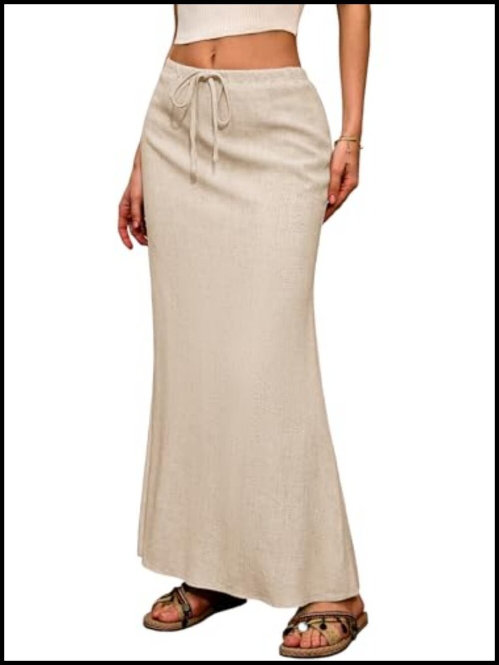 Flowy Linen Maxi Skirt Ankle-Length Slit